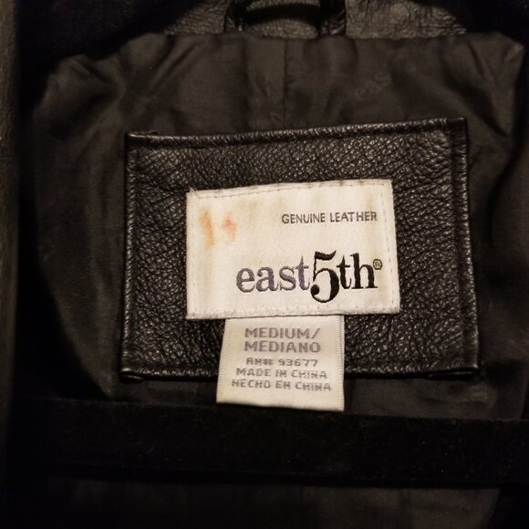 Genuine Leather Jacket Black with Waist Tie Collared Medium East 5th Vintage - Picture 5 of 15